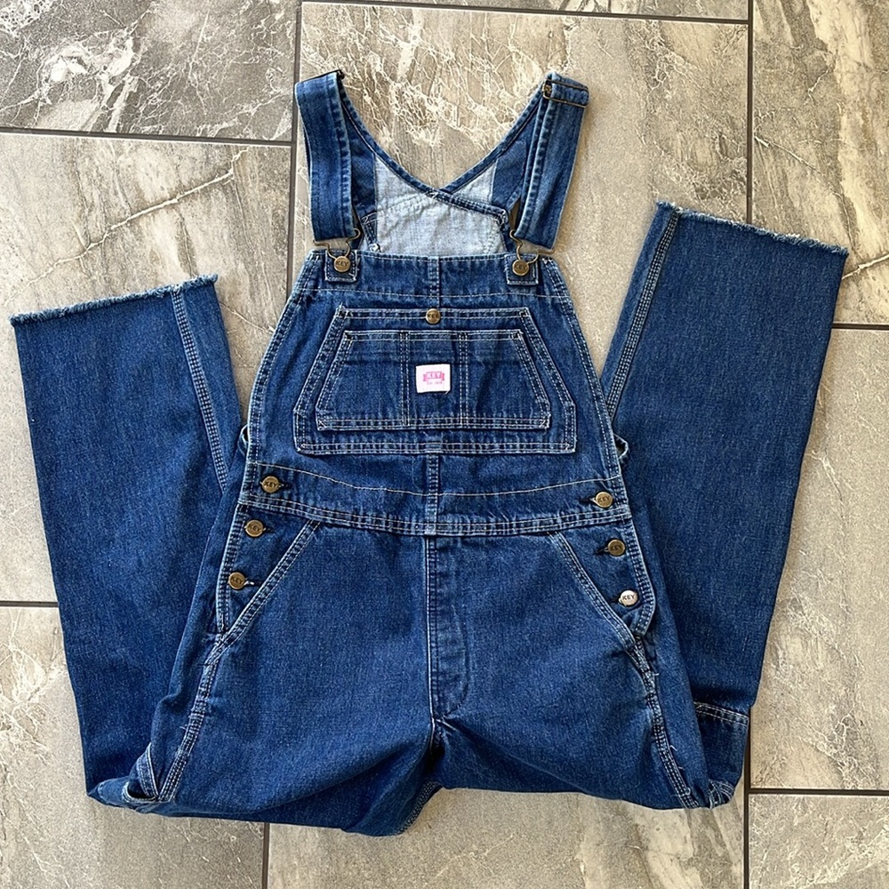 💙 Vintage Key Overalls Dark Wash Pink Tag Carpenter 100% Cotton 4 Tall